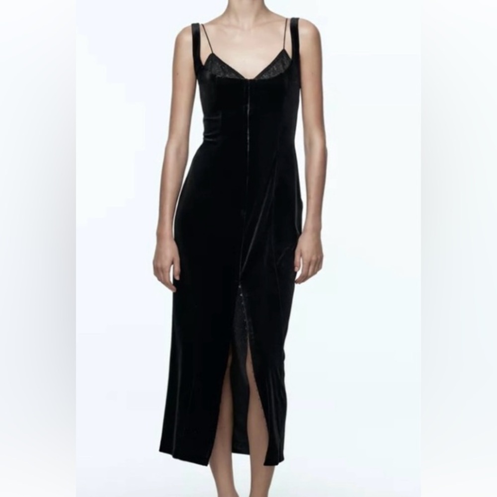ZARA Velvet Corset Double Strap Gown W/Hook & Eye Side Slit,Lace Cups,Dark~Vibez